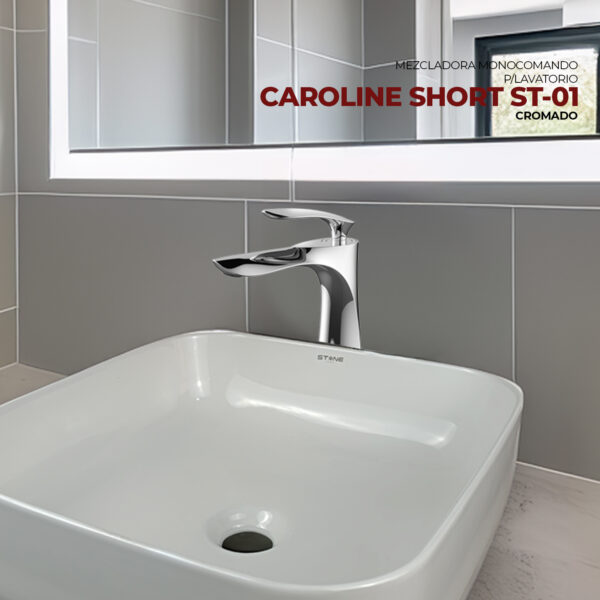MEZCLADORA MONOCOMANDO P/LAVATORIO AL MUEBLE CAROLINE SHORT ST-01 CROMADO STONE - Imagen 2