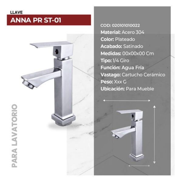 LLAVE P/ LAVATORIO ANNA PR ST-01 CROMADO STONE - Imagen 2