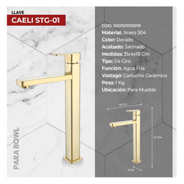 LLAVE P/BOWL MINIMALISTA CAELI STG-01 GOLDEN STONE - Imagen 4
