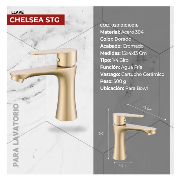 LLAVE P/ LAVATORIO MINIMALISTA AL MUEBLE CHELSEA STG-01 GOLDEN STONE - Imagen 4