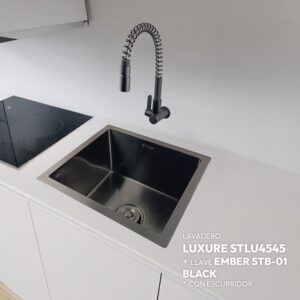 COMBO LAVADERO LUXURE STLU4545 + LLAVE EMBER STB-01 BLACK CON ESCURRIDOR(EXONERADO)