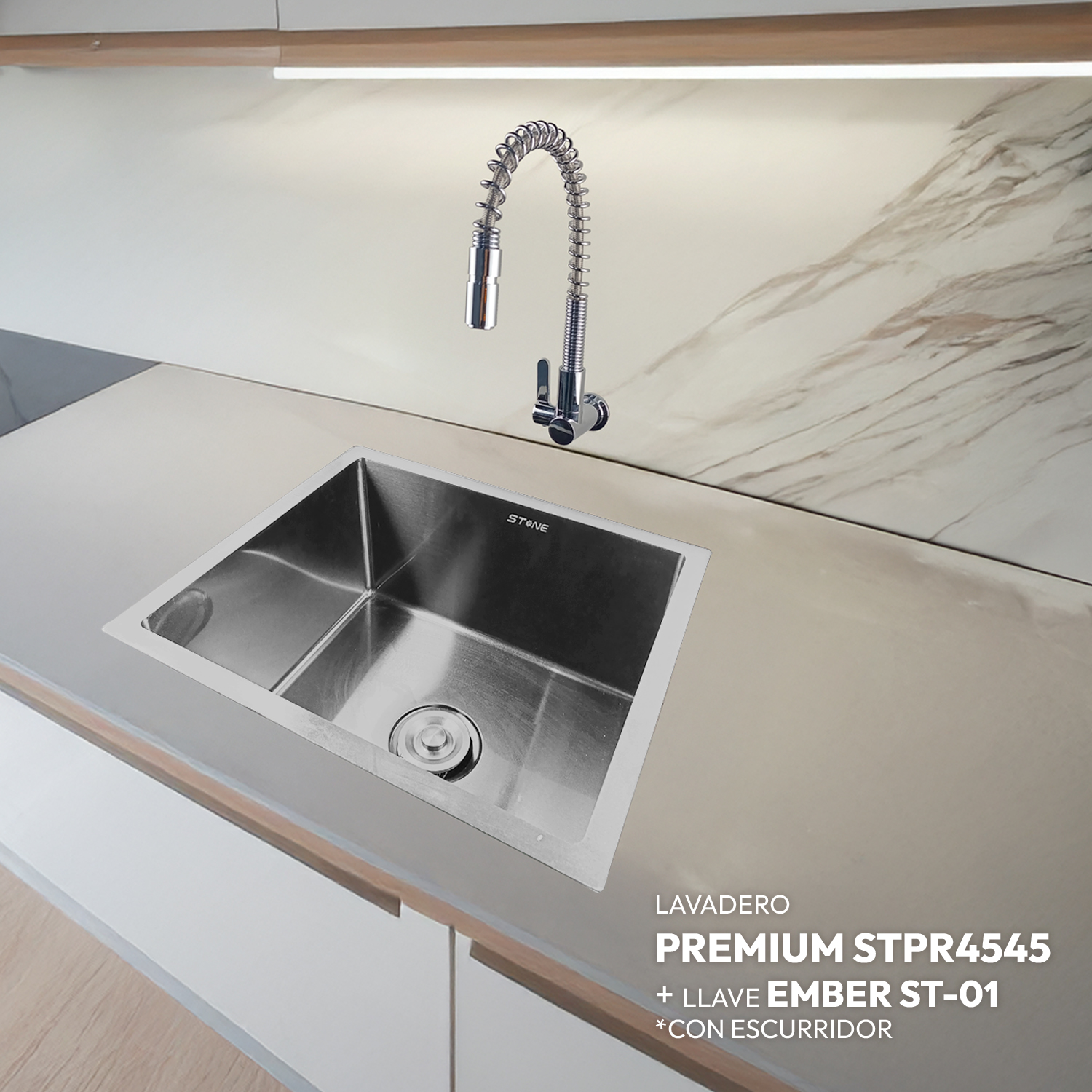COMBO LAVADERO PREMIUM STPR4545 + LLAVE EMBER ST-01 CON ESCURRIDOR(EXONERADO)