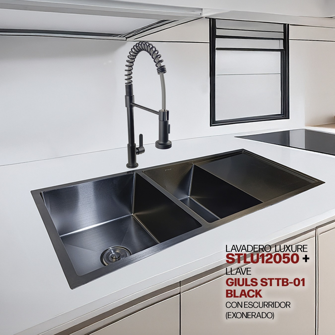 COMBO LAVADERO LUXURE STLU12050 + LLAVE GIULS STTB-01 BLACK CON ESUCRRIDOR(EXONERADO)
