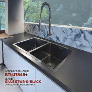 COMBO LAVADERO  LUXURE STLU7845+ LLAVE GIULS STWB-01 BLACK CON ESCURRIDOR(EXONERADO)