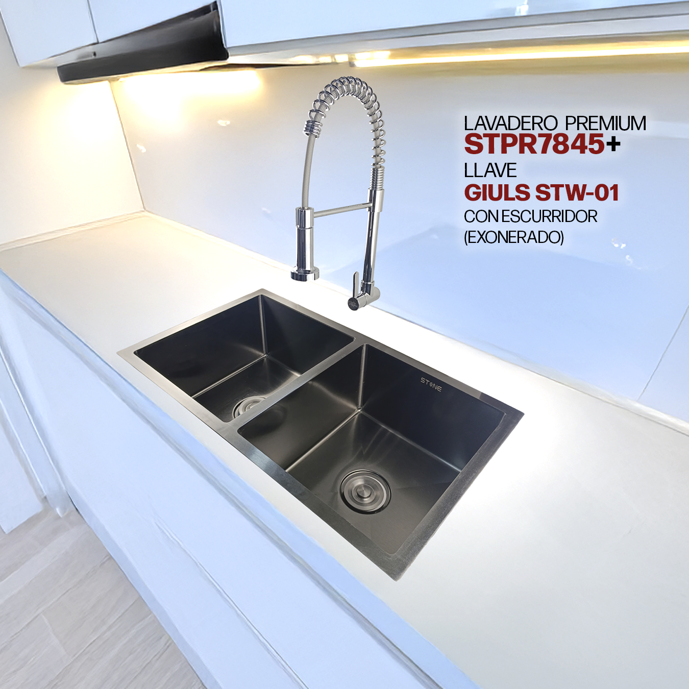 COMBO LAVADERO PREMIUM STPR7845 + LLAVE GIULS STW-01 CON ESCURRIDOR(EXONERADO)