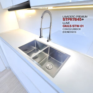 COMBO LAVADERO PREMIUM STPR7845 SATINADO + LLAVE GIULS STW-01 CON ESCURRIDOR(EXONERADO)