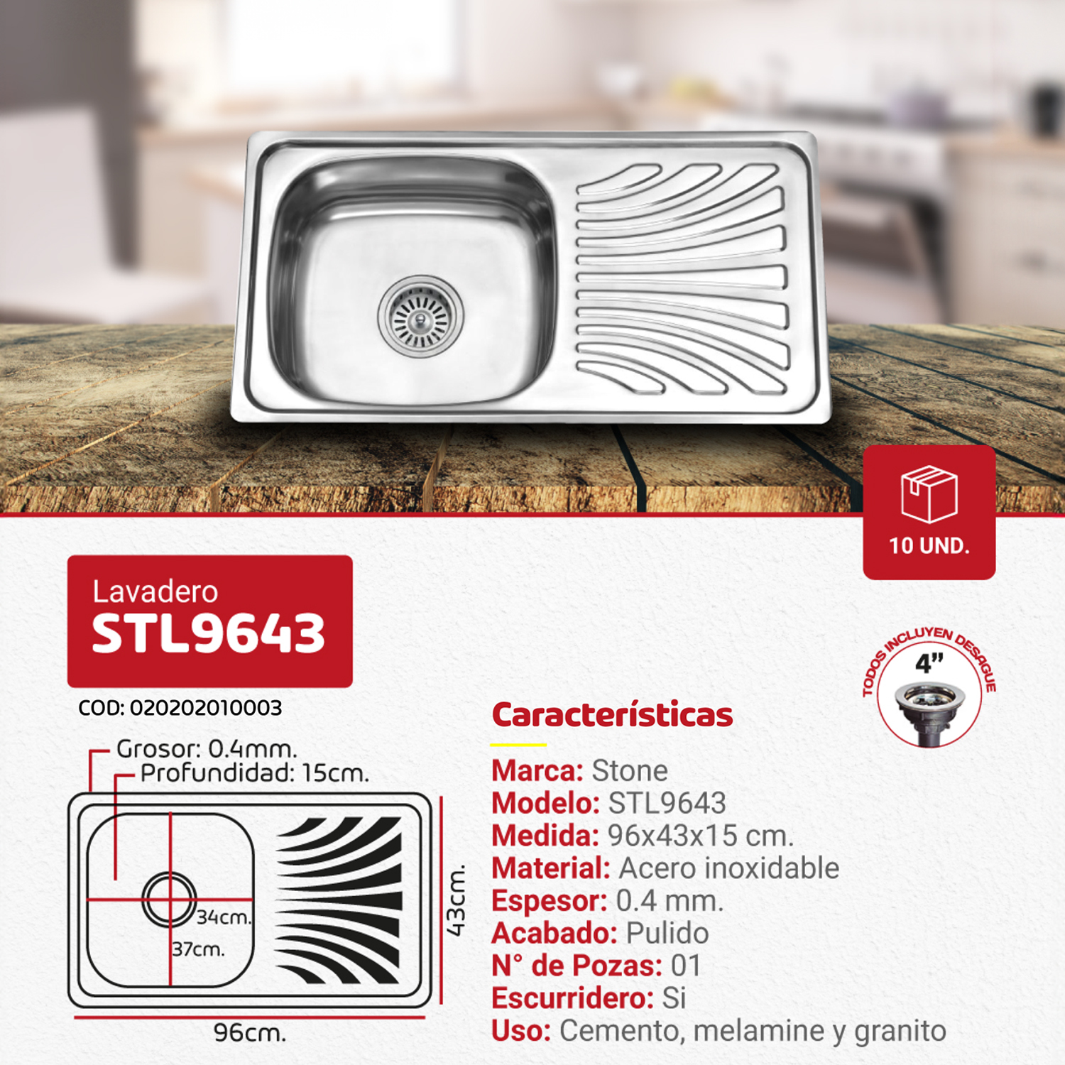 LAVADEROS DE ACERO PRIME STL9643 - Imagen 3