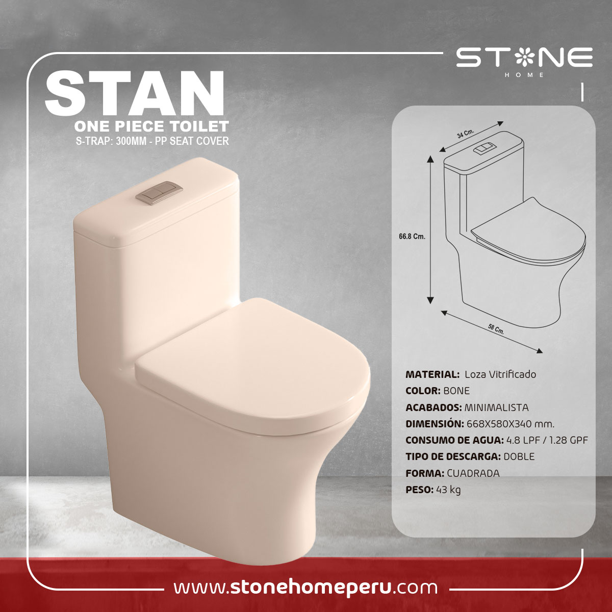 INODORO ONE PIECE STAN BONE - Imagen 3