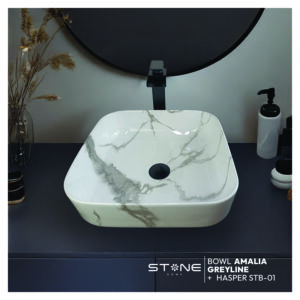 COMBO BOWL AMALIA GREYLINE + MEZCLADORA P/BOWL HASPER STB-01 BLACK + DESAGUE POP UP GRANDE NEGRO S/REBOSE P/BOWL CUERPO 8 CM COLA 18 CM STONE