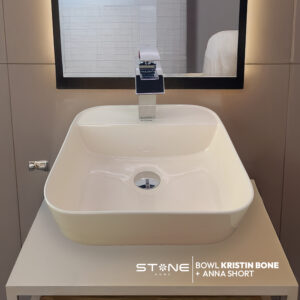 COMBO BOWL KRISTIN BONE + MEZCLADORA P/LAVATORIO ANNA SHORT + DESAGÜE POP UP GRANDE CROMADO S/REBOSE P/BOWL CUERPO 10CM COLA 18 CM