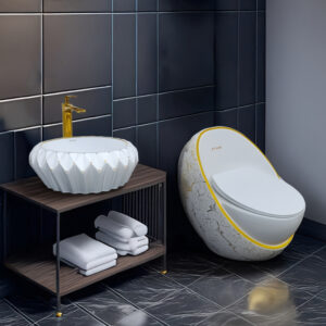 COMBO DE INODORO POOH MARMOLEADO C/ DORADO + BOWL OLLINS STAR + DESAGUE POP UP GRANDE DORADO S/REBOSE P/BOWL  CUERPO 10CM COLA 18 CM *INCLUYE TUBO DE ABASTO DE VINIL REFORZADO F1/2*M1/2 BRONCE  STONE*