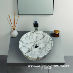 COMBO BOWL TANY MARMOLEADO + MEZCLADORA ANNA ST + DESAGUE POP UP GRANDE CROMADO S/REBOSE P/BOWL CUERPO 10CM COLA 18 CM