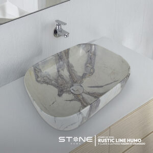 COMBO BOWL RUSTIC LINE HUMO + LLAVE P/BOWL A LA PARED KADIM ST-01 CROMADO + DESAGUE POP UP GRANDE CROMADO S/REBOSE P/BOWL CUERPO 10CM COLA 18 CM STONE