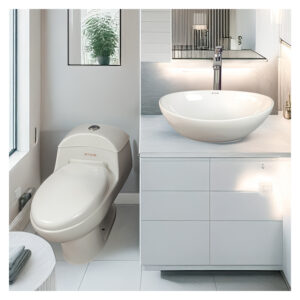 COMBO DE INODORO ESSENCE BLANCO + BOWL HANNA BLANCO + DESAGUE POP UP GRANDE CROMADO S/REBOSE P/BOWL CUERPO 10CM COLA 18 CM STONE *INCLUYE TUBO DE ABASTO DE ALUMINIO REFORZADO F1/2* M1/2 RUMI*