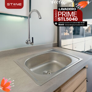 COMBO DE LAVADERO PRIME STL5040 + LLAVE P/COCINA A LA PARED VLT R-02 RUMI + DESAGUE PARA LAVADERO 4" PVC STONE