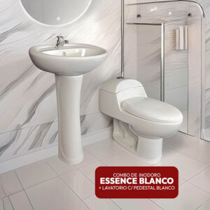 COMBO DE INODORO ESSENCE BLANCO + LAVATORIO C PEDESTAL ESSENCE BLANCO STONE
