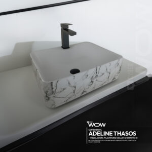 COMBO BOWL ADELINE THASOS + MEZCLADORA P/LAVATORIO COLLEN SHORT STB-01 + DESAGUE POP UP GRANDE NEGRO S/REBOSE P/BOWL  COLA 18 CM STONE