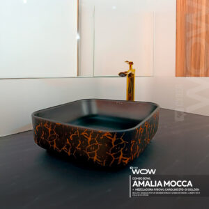 COMBO CYBER BOWL AMALIA MOCCA + MEZCLADORA P/BOWL CAROLINE STG-01 GOLDEN + DESAGUE POP UP GRANDE DORADO S/REBOSE P/BOWL CUERPO 10CM COLA 18 CM STONE