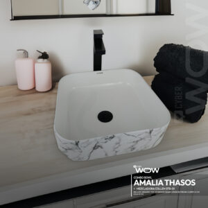 COMBO CYBER BOWL AMALIA THASOS + MEZCLADORA COLLEN STB-01 + DESAGUE POP UP GRANDE NEGRO S/REBOSE P/BOWL CUERPO 8 CM COLA 18 CM