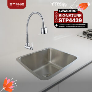 COMBO DE LAVADERO SIGNATURE STP4439 + LLAVE P/COCINA A LA PARED LAURENT STW-01 + DESAGUE PARA LAVADERO 4" PVC STONE