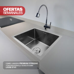 COMBO DE LAVADERO PREMIUM STPR5044 + LLAVE/MEZCLADORA P/COCINA AL MUEBLE LOUISE ST-01