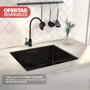 COMBO DE LAVADERO LUXURE STLU5044 + MEZCLADORA MONOCOMANDO P/COCINA AL MUEBLE LOUISE STB-01 BLACK STONE