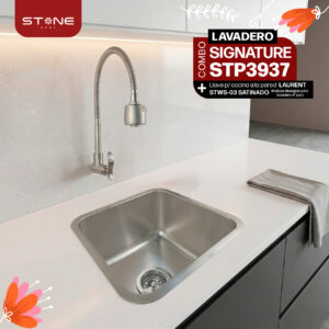 COMBO DE LAVADERO SIGNATURE STP3937 + LLAVE P/COCINA A LA PARED LAURENT STWS-03 SATINADO + DESAGUE PARA LAVADERO 4" PVC STONE