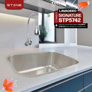 COMBO DE LAVADERO SIGNATURE STP5742 + LLAVE P/COCINA A LA PARED LAURENT STW-03 + DESAGUE PARA LAVADERO 4" PVC STONE