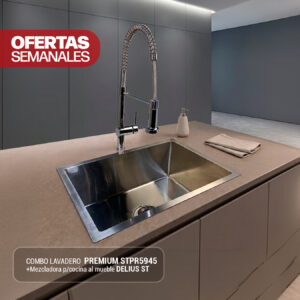 COMBO DE LAVADERO PREMIUM STPR5945 + MEZCLADORA P/COCINA AL MUEBLE DELIUS ST