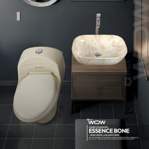 COMBO CYBER DE INODORO ESSENCE BONE + BOWL RUSTIC LINE AVENTURINE + DESAGUE POP UP GRANDE CROMADO S/REBOSE P/BOWL  COLA 18 CM STONE TUBO DE ABASTO DE ALUMINIO REFORZADO F1/2* M1/2 RUMI