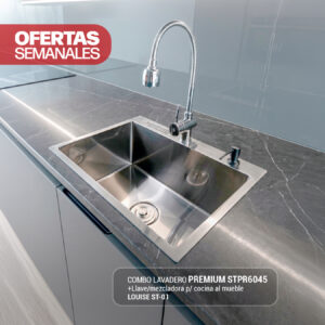 COMBO DE LAVADERO PREMIUM STPR6045 + LLAVE/MEZCLADORA P/COCINA AL MUEBLE LOUISE ST-01