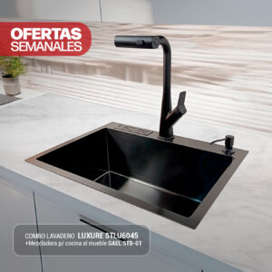 COMBO DE LAVADERO LUXURE STLU6045 + MEZCLADORA P/COCINA AL MUEBLE GAEL STB-01