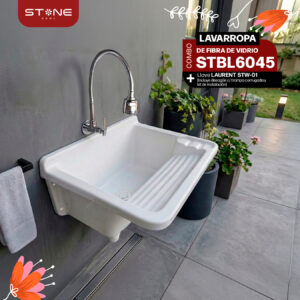 COMBO LAVARROPAS DE FIBRA DE VIDRIO STBL6045 + LLAVE LAURENT STW-01 STONE + DESAGÜE C/TRAMPA CORRUGADA *KIT DE INSTALACIÓN STONE