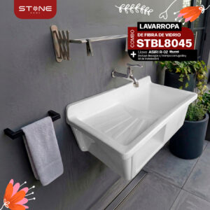 COMBO LAVARROPAS DE FIBRA DE VIDRIO STBL8045 + LLAVE ASIRI R-02 RUMI + DESAGÜE C/TRAMPA CORRUGADA *KIT DE INSTALACIÓN STONE