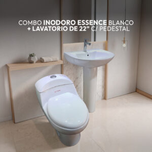 COMBO DE INODORO ESSENCE BLANCO + LAVATORIO DE 22" C/PEDESTAL BLANCO STONE