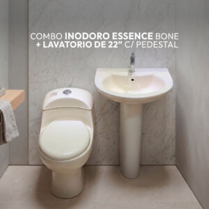 COMBO DE INODORO ESSENCE BONE + LAVATORIO DE 22" C/PEDESTAL BONE STONE