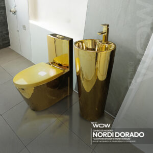 COMBO CYBER DE INODORO NORDI DORADO + LAVATORIO STANDING NORDI DORADO *INCLUYE TUBO DE ABASTO DE VINIL REFORZADO F1/2*M1/2 BRONCE STONE*