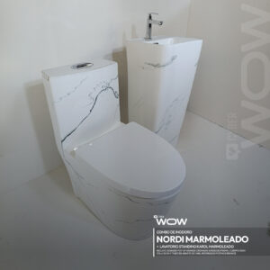 COMBO CYBER DE INODORO NORDI MARMOLEADO + LAVATORIO STANDING KAROL MARMOLEADO + DESAGUE POP UP GRANDE CROMADO S/REBOSE P/BOWL COLA 18 CM *INCLUYE TUBO DE ABASTO DE VINIL REFORZADO F1/2*M1/2 BRONCE STONE*