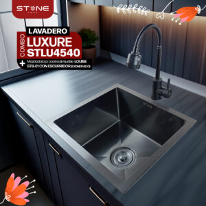 COMBO DE LAVADERO LUXURE STLU4540 + MEZCLADORA P/COCINA AL MUEBLE LOUISE STB-01 CON ESCURRIDOR(EXONERADO) STONE