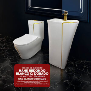HANK REDONDO BLANCO C DORADO + LAVATORIO STANDING GAIL BLANCO CON DORADO