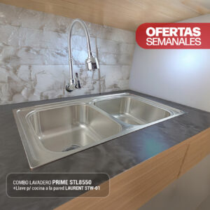 COMBO DE LAVADERO PRIME STL8550 + LLAVE P/COCINA A LA PARED LAURENT STW-01