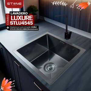 COMBO DE LAVADERO LUXURE STLU4545 + MEZCLADORA P/COCINA AL MUEBLE CAMILE STB-01 CON ESCURRIDOR(EXONERADO) STONE