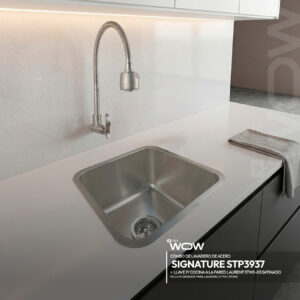 COMBO CYBER DE LAVADERO SIGNATURE STP3937 + LLAVE P/COCINA A LA PARED LAURENT STWS-03 SATINADO + DESAGUE PARA LAVADERO 4" PVC STONE