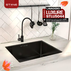 COMBO DE LAVADERO LUXURE STLU5044 + MEZCLADORA P/COCINA AL MUEBLE LOUISE STB-01 CON ESCURRIDOR(EXONERADO) STONE