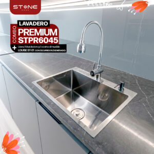 COMBO DE LAVADERO PREMIUM STPR6045 + LLAVE/MEZCLADORA P/COCINA AL MUEBLE LOUISE ST-01 CON ESCURRIDOR(EXONERADO) STONE