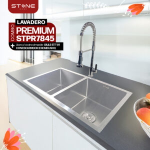 COMBO DE LAVADERO PREMIUM STPR7845 + LLAVE P/COCINA AL MUEBLE GIULS STT-01 CON ESCURRIDOR(EXONERADO) STONE