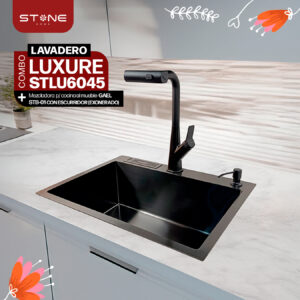 COMBO DE LAVADERO LUXURE STLU6045 + MEZCLADORA P/COCINA AL MUEBLE GAEL STB-01 CON ESCURRIDOR(EXONERADO) STONE