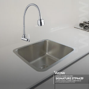 COMBO CYBER DE LAVADERO SIGNATURE STP4439 + LLAVE P/COCINA A LA PARED LAURENT STW-01 + DESAGUE 4  STONE