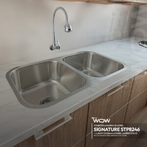 COMBO CYBER DE LAVADERO SIGNATURE STP8246 + LLAVE P/COCINA A LA PARED LAURENT STW-01 + DESAGÜE DE DOBLE POZA C/TRAMPA P DE 1.5″ PARA LAVADERO STONE