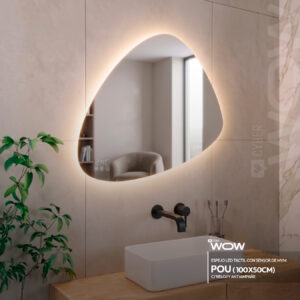 ESPEJO LED TACTIL CON SENSOR DE MVM POU C/ RELOJ Y ANTIAMPAÑE 100X70CM STONE